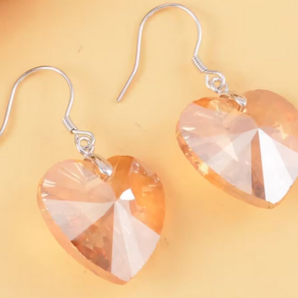CHAMPAGNE Quartz HEART EARRINGS with Sterling Silver